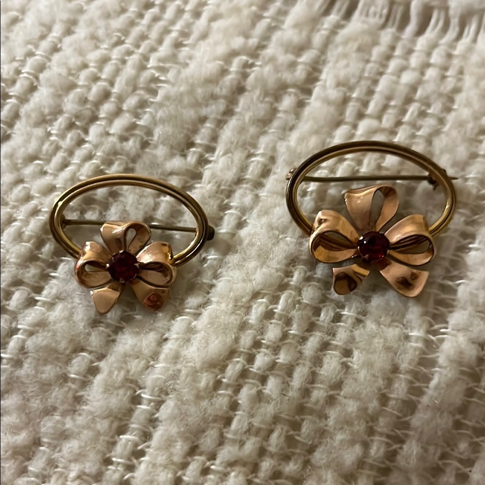 Gold and Red Bow Earrings with Minimalist Design